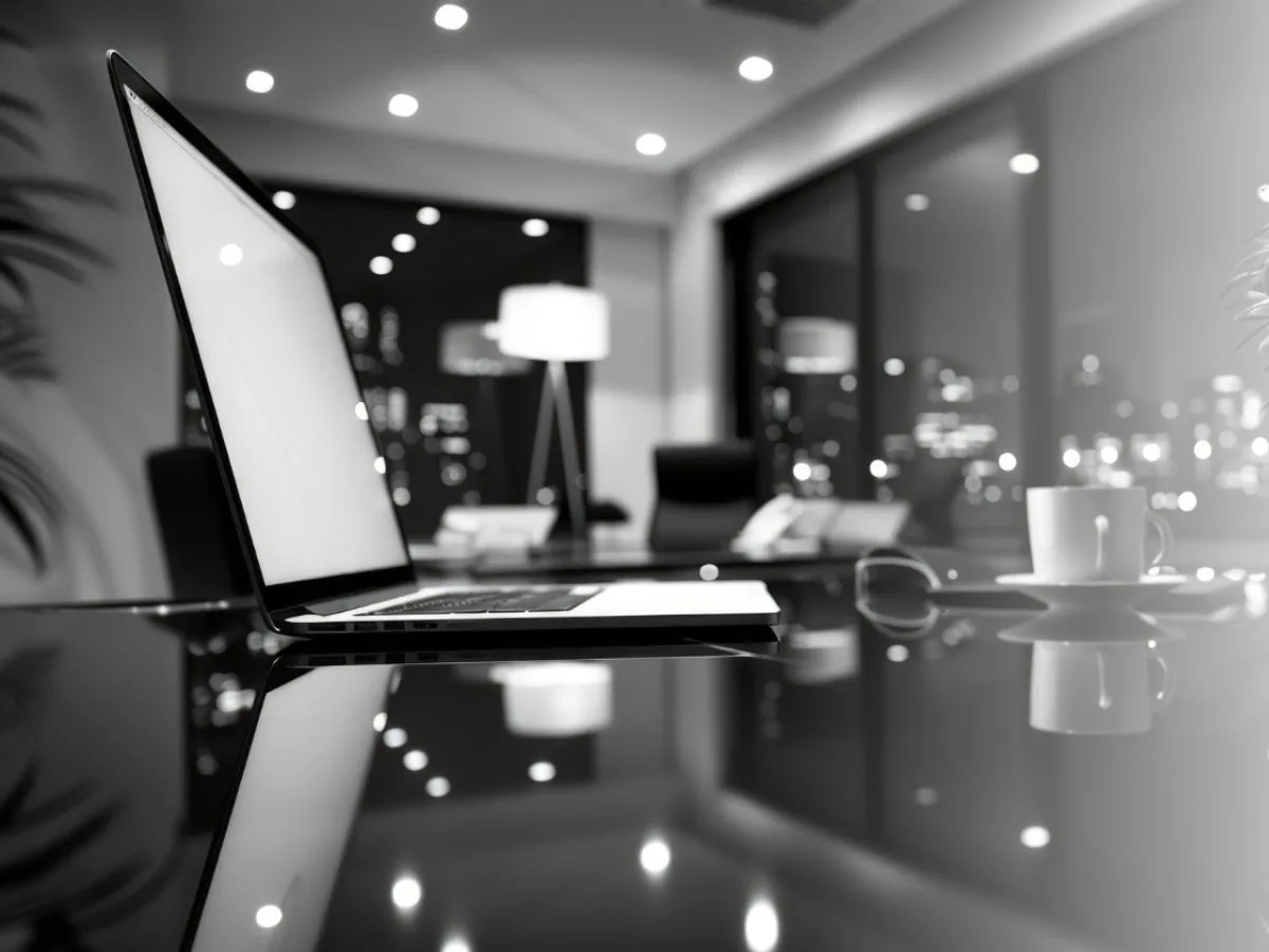 a laptop is on a desktop with a cup of coffee and a glass